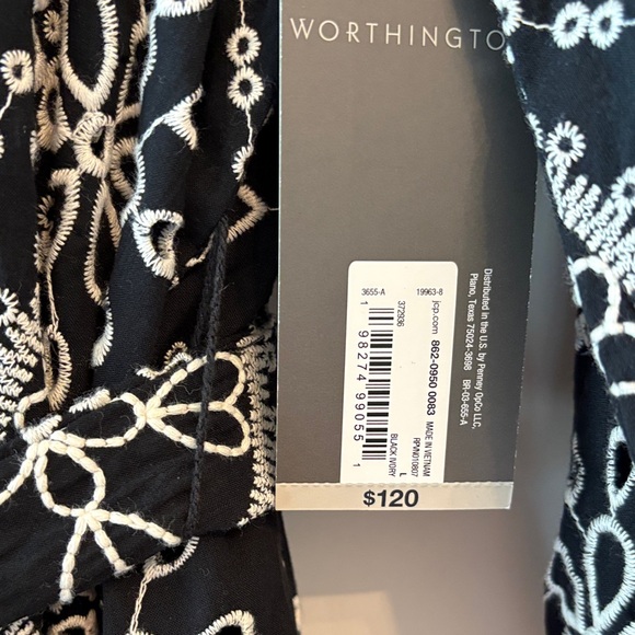 NWT Women’s Size L Worthington Black & White Embroidered Midi Shirtdress - Picture 9 of 12